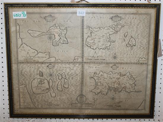 John Speed four-division map, Holy Island, Garnsey, Farne, Jarsey & a hand-coloured Morden map of Somerset